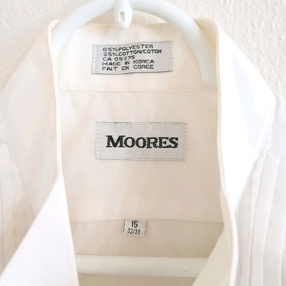 Vintage Moores Sequin Pleated Front White Dress Shirt Banded Collar Sz 15 32/33 - Picture 10 of 16